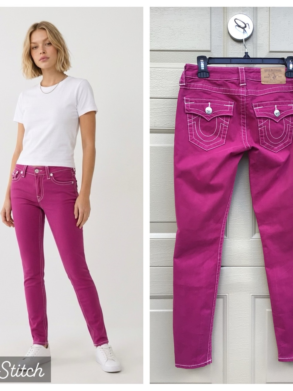 TRUE RELIGION FUCHSIA WORLD TOUR SUPER SKINNY JEANS SIZE 26 NEW